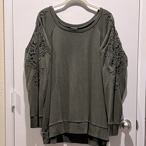 Torrid Dark Green Lace Sleeve Sweatshirt